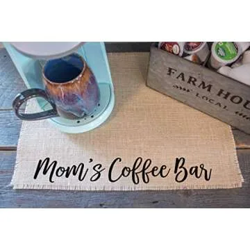 Coffee Maker Mat for your Coffee Machine, Burlap Coffee Bar Placemat, Coffee Station Accessories - Made in the USA (Mom's Coffee Bar)