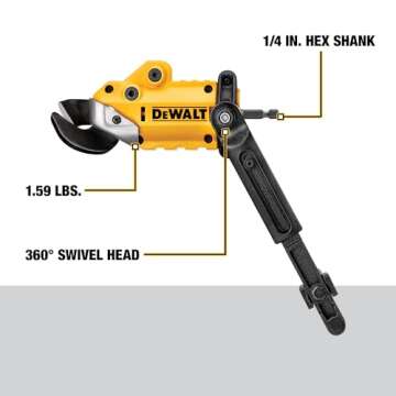 DEWALT Metal Shear/Cutter Drill Attachment, Impact Ready, 360 Degree Pivoting Head, Cuts 18GA Material (DWASHRIR)(Yellow, Black)