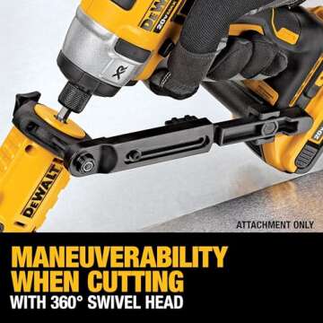 DEWALT Metal Shear/Cutter Drill Attachment, Impact Ready, 360 Degree Pivoting Head, Cuts 18GA Material (DWASHRIR)(Yellow, Black)