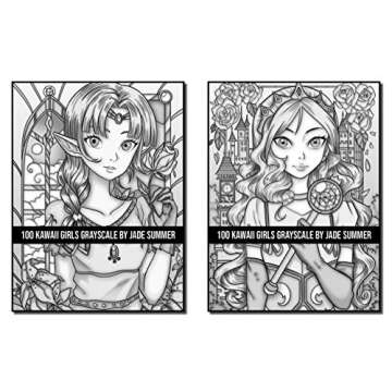 100 Kawaii Girls Grayscale Coloring Book for Adults
