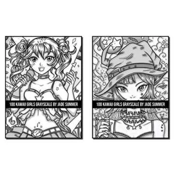 100 Kawaii Girls Grayscale Coloring Book for Adults