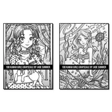 100 Kawaii Girls Grayscale Coloring Book for Adults