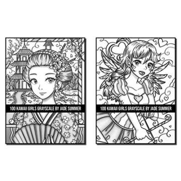 100 Kawaii Girls Grayscale Coloring Book for Adults