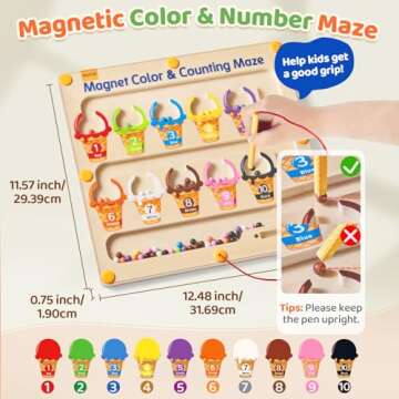 JoyCat Magnetic Color and Number Maze - Educational Wooden Color Matching Counting Magnet Puzzle Board - Toddler Fine Motor Skills Learning Toys for 3 4 5 Year Old Girls Boys