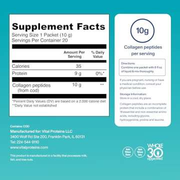 Vital Proteins Marine Collagen, Wild-Caught, Non-GMO Project Verified, Unflavored Stick Packs (10g) (Box of 20)