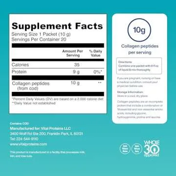 Vital Proteins Marine Collagen, Wild-Caught, Non-GMO Project Verified, Unflavored Stick Packs (10g) (Box of 20)