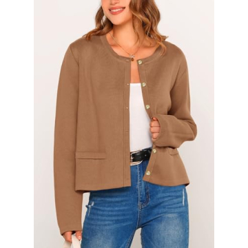 PRETTYGARDEN Women's 2024 Winter Cardigan Sweaters Button Down Open Front Long Sleeve Knit Cardigans Shirt Trendy Outerwear (Khaki,Medium)