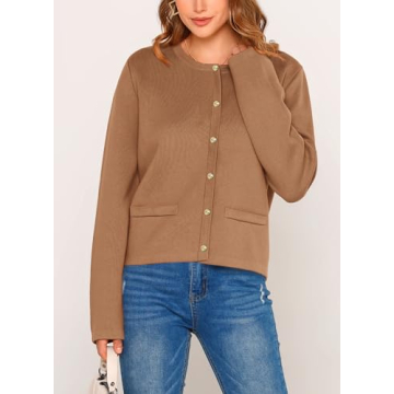 PRETTYGARDEN Women's 2024 Winter Cardigan Sweaters Button Down Open Front Long Sleeve Knit Cardigans Shirt Trendy Outerwear (Khaki,Medium)