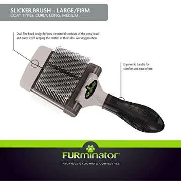 FURminator Firm Grooming Slicker Brush for Dogs, Removes Mats and Detangles Hair, Green with black handle, Large
