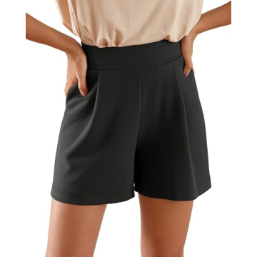 ODODOS Modal Soft Wide Leg Shorts for Women 4" High Waist Casual Relaxed Shorts with Pockets, Black,...