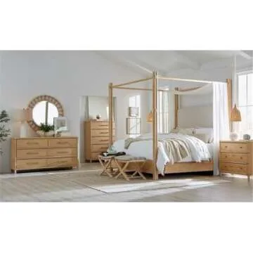Hooker Furniture Retreat Wood Pole Rattan Nightstand with Unique Veneer Details
