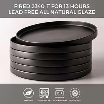 AmorArc Ceramic Plates Set 6 Elegant Matte Black Dishes