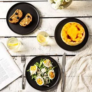 AmorArc Ceramic Plates Set 6 Elegant Matte Black Dishes