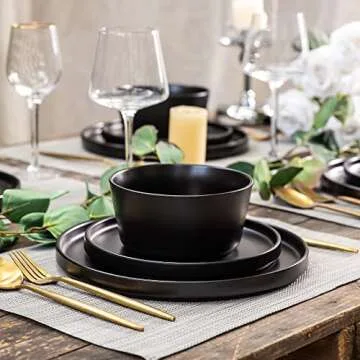 AmorArc Ceramic Plates Set 6 Elegant Matte Black Dishes
