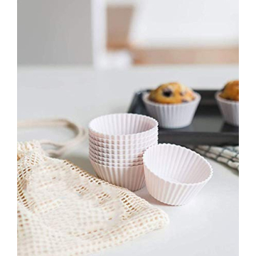 Jisiloe Silicone Baking Cups Cupcake Liners, Pack of 12 Reusable Non-Stick Muffin Liners For Baking Cupcake Holder Mold (White)