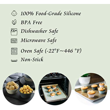 Jisiloe Silicone Baking Cups Cupcake Liners, Pack of 12 Reusable Non-Stick Muffin Liners For Baking Cupcake Holder Mold (White)