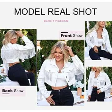 Zeagoo Women Denim Jacket Casual Long Sleeve Distressed Ripped Cropped Coat Fringe Jean Jacket White M
