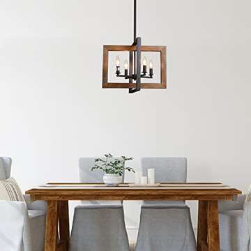 LOG BARN Dining Room Lighting Fixtures Hanging, Farmhouse Chandelier in Distressed Wood and Metal Fi...