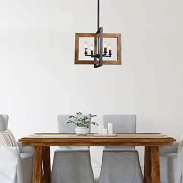 LOG BARN Dining Room Lighting Fixtures Hanging, Farmhouse Chandelier in Distressed Wood and Metal Fi...
