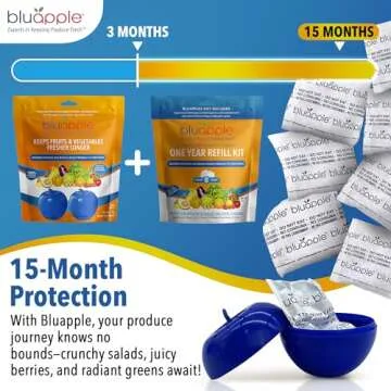 Bluapple Ethylene Gas Absorber Classic Produce Saver 15-Month Bundle - Vegetable & Fruit Fresh Produce Storage Protector, Food Freshness Extender, Fresh Fruit & Vegetable Saver, USA-Made BPA-Free