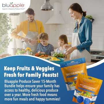 Bluapple Ethylene Gas Absorber Classic Produce Saver 15-Month Bundle - Vegetable & Fruit Fresh Produce Storage Protector, Food Freshness Extender, Fresh Fruit & Vegetable Saver, USA-Made BPA-Free