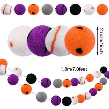 URATOT Halloween Felt Ball Garland Dot Spiral Felt Ball Garland Hanging Felt Ball Garland Halloween Garland Decorations for Halloween Party Decoration