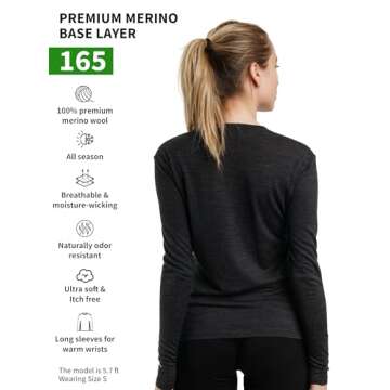Merino.tech Merino Wool Base Layer Women - 100% Merino Wool Heavyweight, Midweight, Lite Long Sleeve...