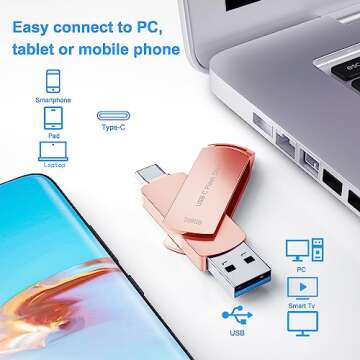 USB Flash Drive 256GB USB C Thumb Drive Memory Stick Android Phone Photo Stick External Storage Drive DEZOBYTE Compatible Android Phone Pad Ma c-Book USB C and Computer Pink 256G