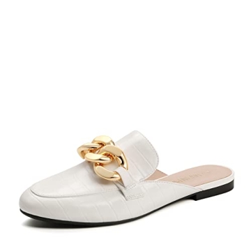DREAM PAIRS Mules for Women Flats Shoes Comfortable Slip on Closed Toe Slides Loafers with Chain Bac...
