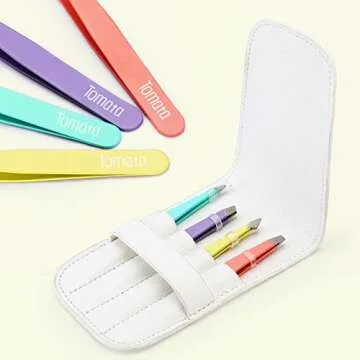 Tomata Tweezers for Eyebrows, Slant Tip and Pointed Eyebrow Tweezer Set Great Precision for Eyebrows Facial Hair, Ingrown Hair, Splinter, Blackhead and Tick Remover (4-piece) (Multi-color)