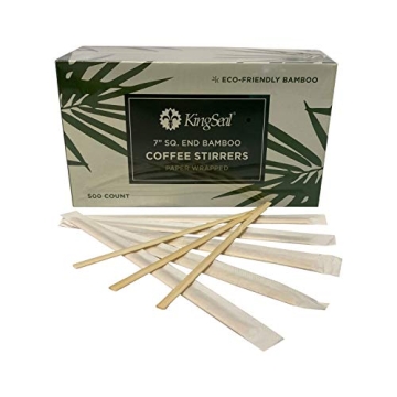 KingSeal Eco-Friendly Bamboo Coffee Stir Sticks - 500 Count, Individually Wrapped, 7 inch