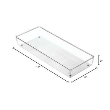 iDesign Linus Plastic Kitchen Drawer Organizer for Silverware, Spatulas, Cutlery, Gadgets, Office Supplies, Cosmetics, Set of 2, Clear