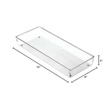 iDesign Linus Plastic Kitchen Drawer Organizer for Silverware, Spatulas, Cutlery, Gadgets, Office Supplies, Cosmetics, Set of 2, Clear