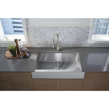 Kohler K-20243-PC-NA Sterling Ludington 34" Under-Mount Single-Bowl Farmhouse Kitchen Sink with Acce...