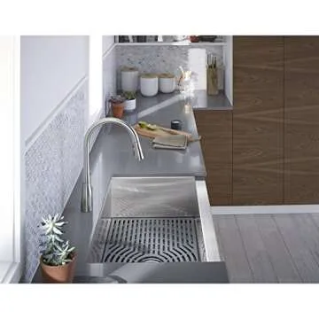 Kohler K-20243-PC-NA Sterling Ludington 34" Under-Mount Single-Bowl Farmhouse Kitchen Sink with Accessories, Apron-Front Basin, Stainless Steel