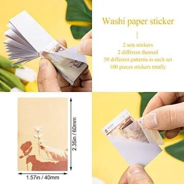 PAGOW 100 Pieces Washi Stickers Set, 50Pcs Nature White Tea Plant Adhesive Scrapbook Sticker and 50Pcs Sunset Scenery Sticker Book for Journaling