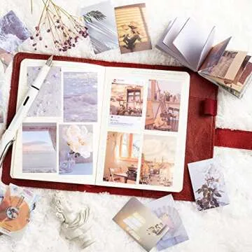 PAGOW 100 Pieces Washi Stickers Set, 50Pcs Nature White Tea Plant Adhesive Scrapbook Sticker and 50Pcs Sunset Scenery Sticker Book for Journaling