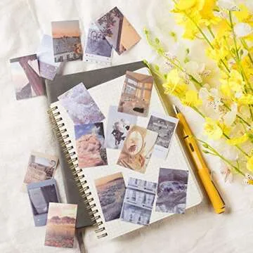 PAGOW 100 Pieces Washi Stickers Set, 50Pcs Nature White Tea Plant Adhesive Scrapbook Sticker and 50Pcs Sunset Scenery Sticker Book for Journaling