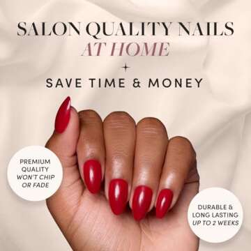Glamnetic Press On Nails - Classic Red | Opaque Cool Tone, Timeless Red Short Almond False Nails, Reusable Stick On Fake Nails with Glue | Salon Quality | 15 Sizes - 30 Nail Kit