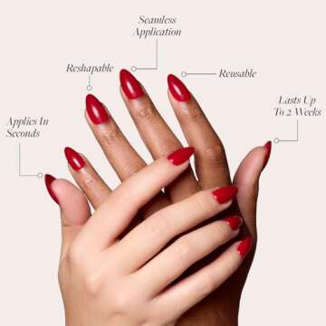 Glamnetic Press On Nails - Classic Red | Opaque Cool Tone, Timeless Red Short Almond False Nails, Reusable Stick On Fake Nails with Glue | Salon Quality | 15 Sizes - 30 Nail Kit