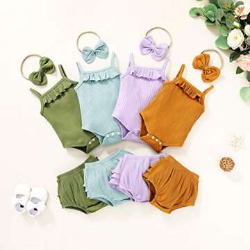 Tiny Cutey Infant Baby Girl Clothes Strap Romper and Ruffle Shorts with Headband Baby Girl Summer Outfits Set (Ginger, 3-6 Months)