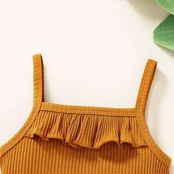 Tiny Cutey Infant Baby Girl Clothes Strap Romper and Ruffle Shorts with Headband Baby Girl Summer Outfits Set (Ginger, 3-6 Months)