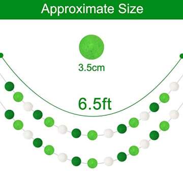Green Light Green White Felt Ball Garlands | St. Patrick's Day Pom Pom Garland | St. Patrick's Day D...