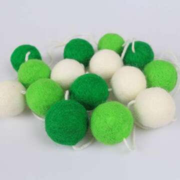 Green Light Green White Felt Ball Garlands | St. Patrick's Day Pom Pom Garland | St. Patrick's Day Decoration | Irish Party Supplies | Indoor Outdoor Home Office Hanging Decor- 30 Balls(35mm)