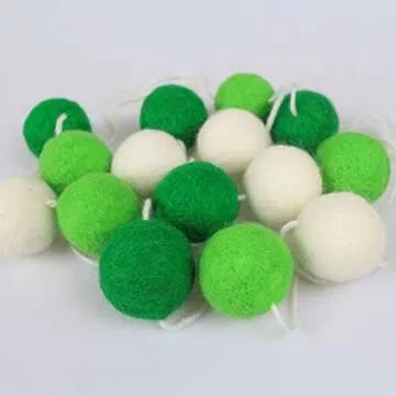Green Light Green White Felt Ball Garlands | St. Patrick's Day Pom Pom Garland | St. Patrick's Day Decoration | Irish Party Supplies | Indoor Outdoor Home Office Hanging Decor- 30 Balls(35mm)