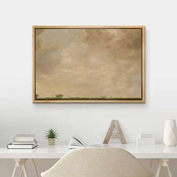MUDECOR Framed Canvas Print Wall Art Pastel Dusk Country Cloud Horizon Nature Wilderness Illustrations Realism Decorative Scenic Panoramic Earth for Living Room, Bedroom, Office - 16"x24" Natural