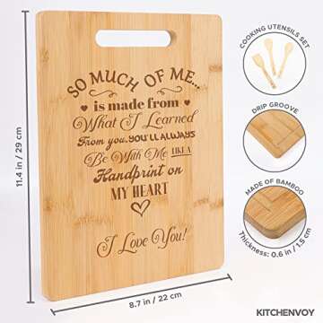 KITCHENVOY Mom Cutting Board Special Love Heart Poem Laser Engraved Bamboo Board as Gift for Mom on ...