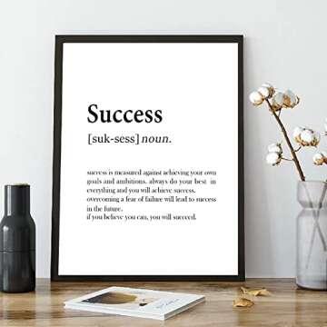 Success Quotes Wall Art Inspirational Wall Art Success Definition Poster Motivational Motto Prints Inspiring Entrepreneur Posters Black and White Positive Wall Decor for Office Living Room Framless