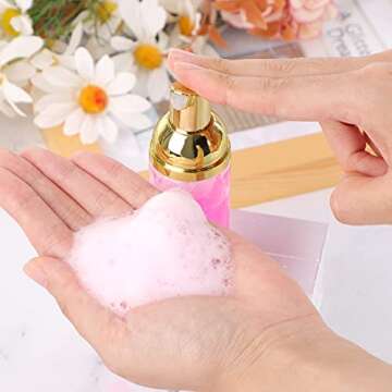 Dming 8 Pcs 1oz 30ml Plastic Foamer Pump Bottle Foam Dispenser Bottles Mini Liquid Foaming Bottles for Refillable Travel Hand Soap Foaming,Shampoo,Castile,Cleaning (Gold+Clear)