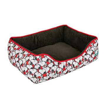 Peanuts Snoopy Cuddler Pet Bed in Black | Elevated Pet Bed With Raised Rim | Plush, Soft, Machine Washable for All Dogs, 24" x 19" x 8